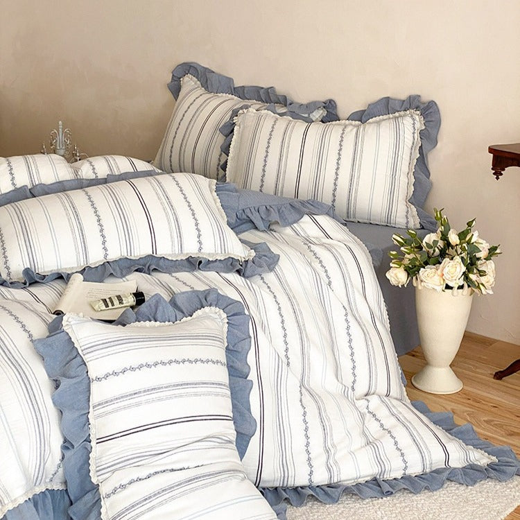 Coastal Blue Frill Stripe Bedding Set