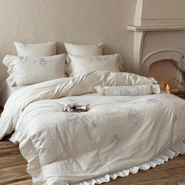Romantic Heart Cotton Linen Bedding Set