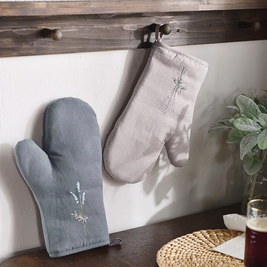 Lavender Linen Oven Mitts Set