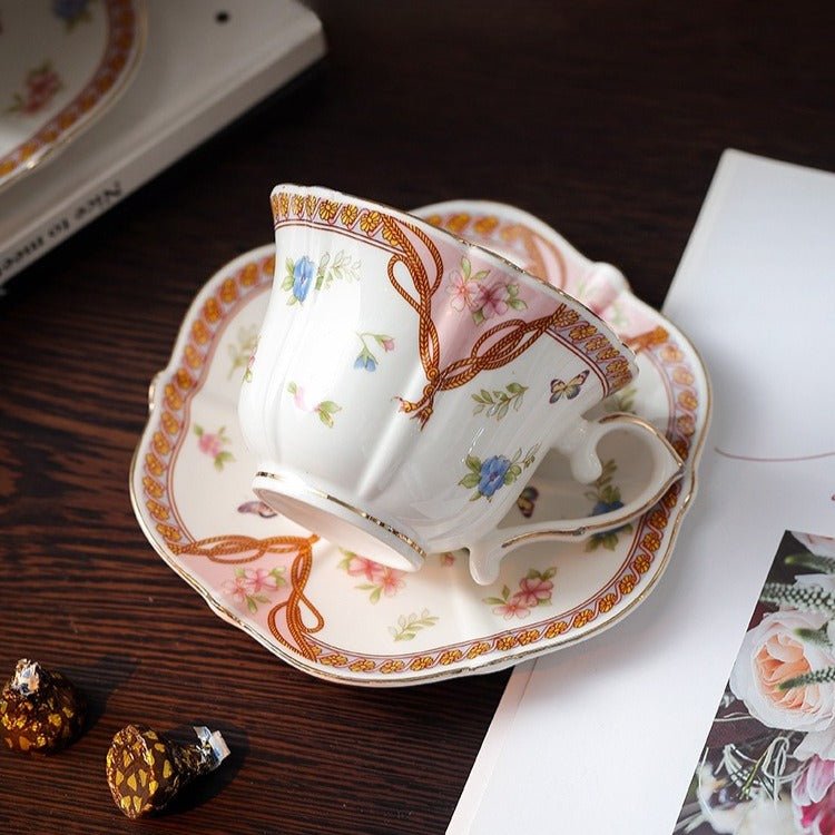 Scalloped Rope Floral Teacup Set