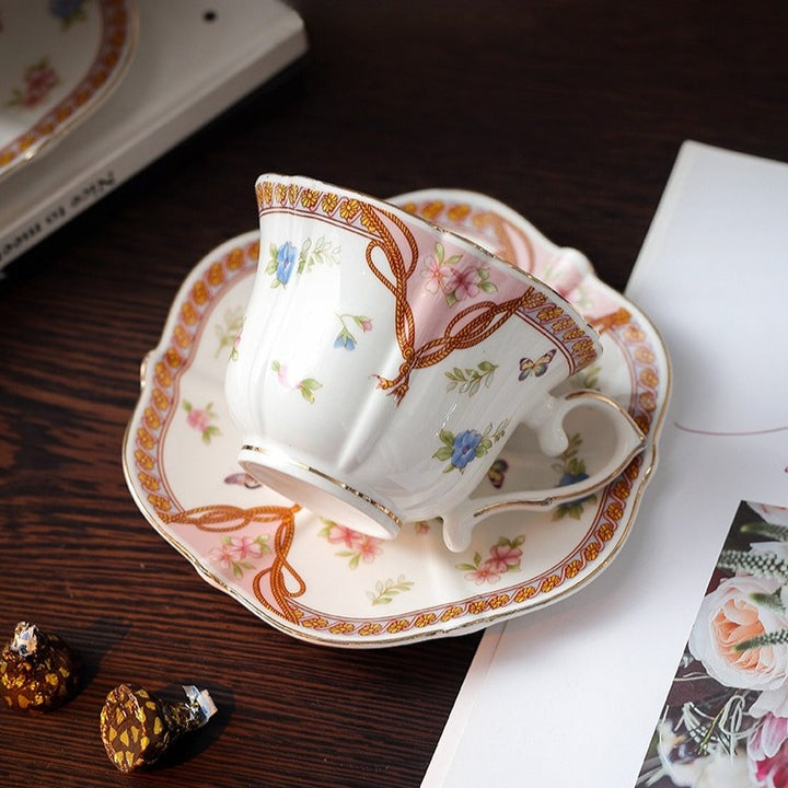 Scalloped Rope Floral Teacup Set