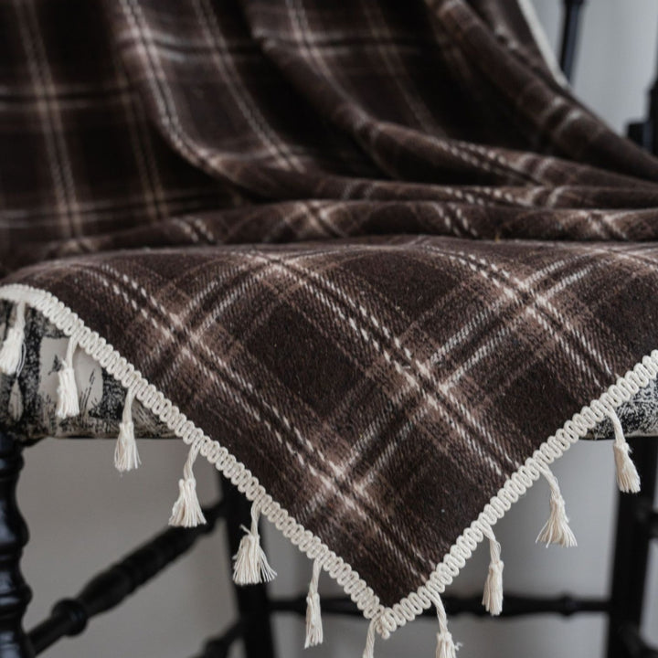 Chocolate Plaid Tassel Curtain