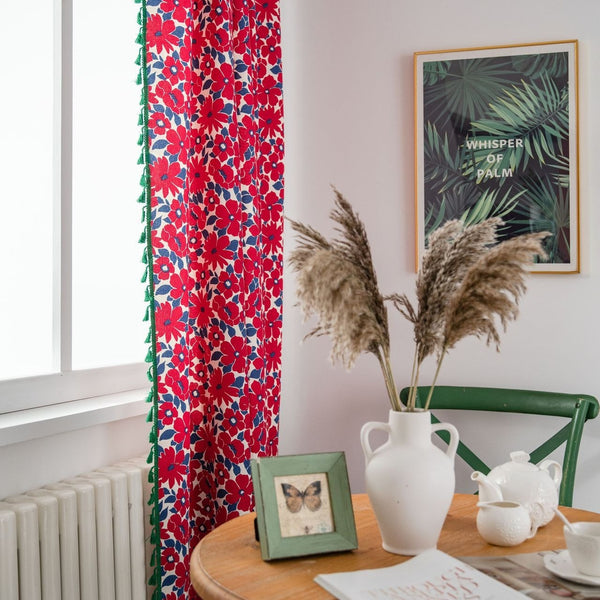 Vibrant Floral Tassel Curtain