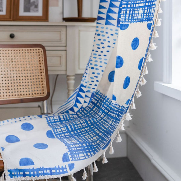 Indigo Patchwork Tassel Curtain
