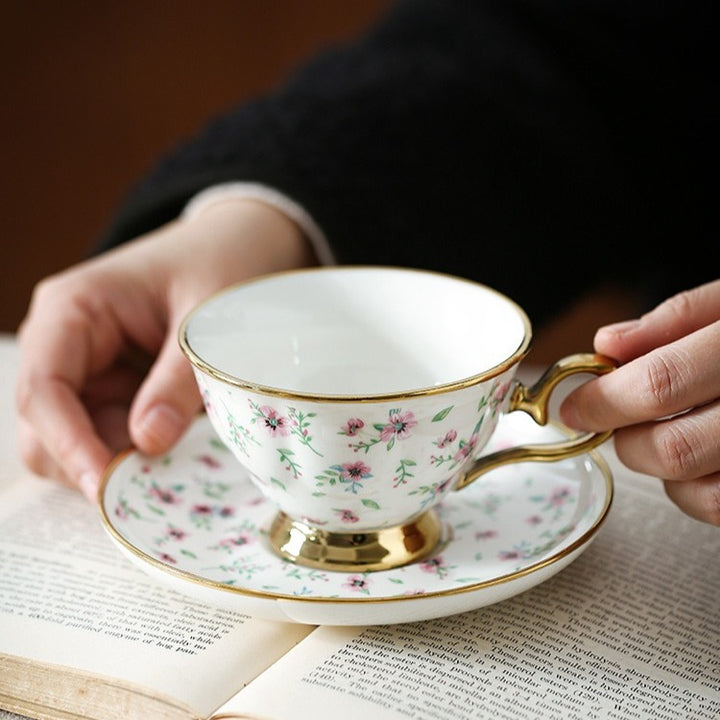 Gilded Pink Vine Teacup Set