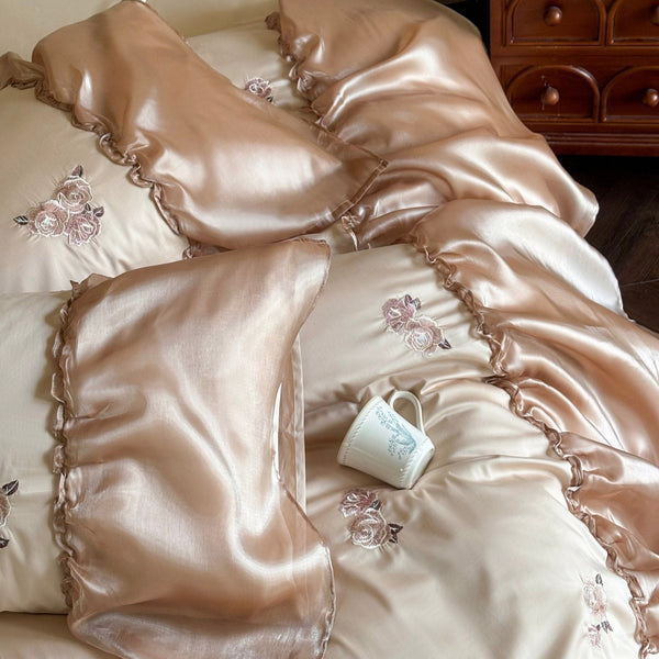 Silky Rose Ruffle Bedding Set