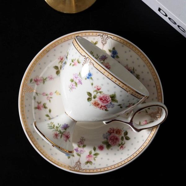 Footed Vintage Floral Teacup Set