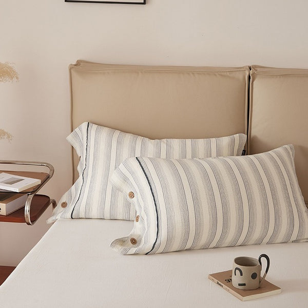 Stripe & Button Pillowcase Set