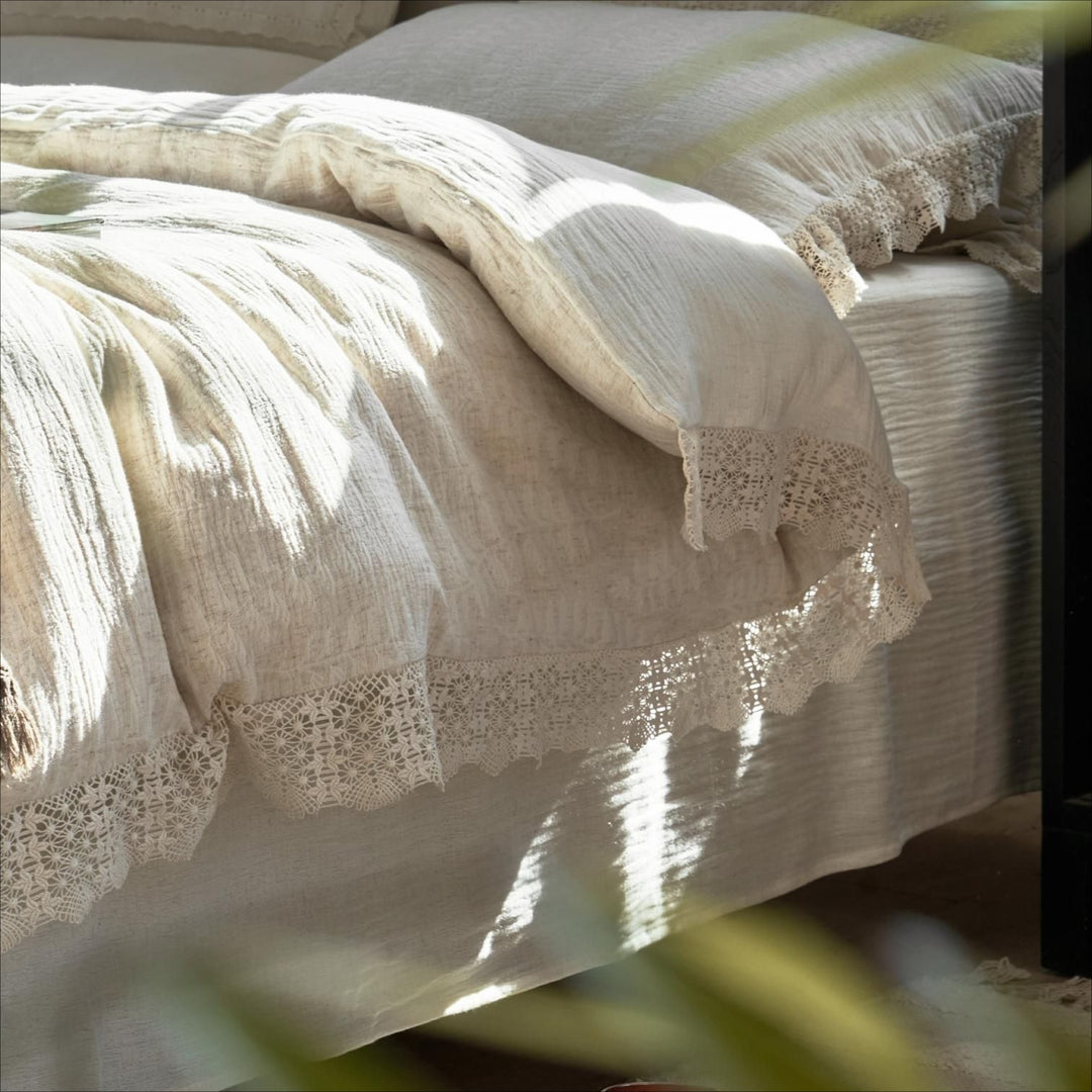 Lace Trim Cotton Linen Bedding Set