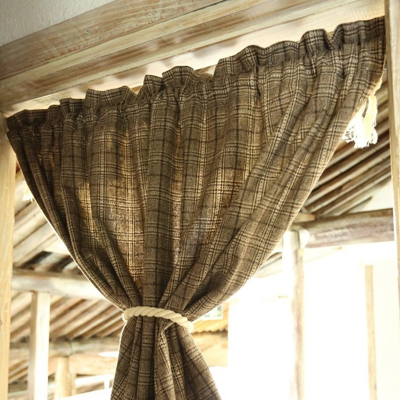 Farmhouse Camel Plaid Cabinet Curtain