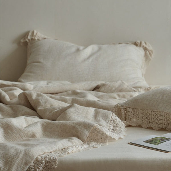 Lace Trim Cotton Linen Summer Quilted Blanket
