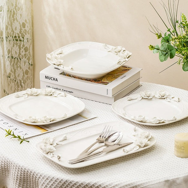 Beauty Rose Embossed Square Plate