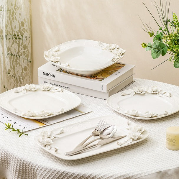 Beauty Rose Embossed Square Plate Collection