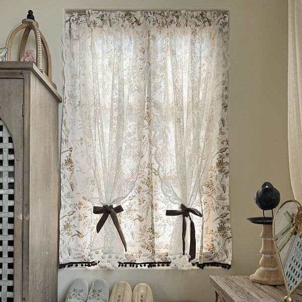 Dancing Bird & Lace Double-Layer Curtain
