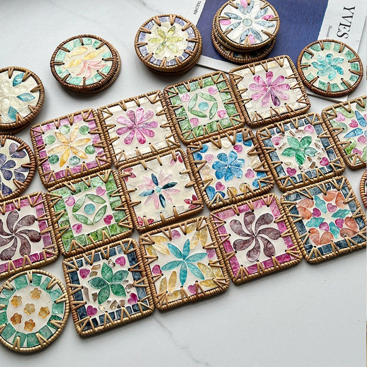 Shell Art Square Coaster Set