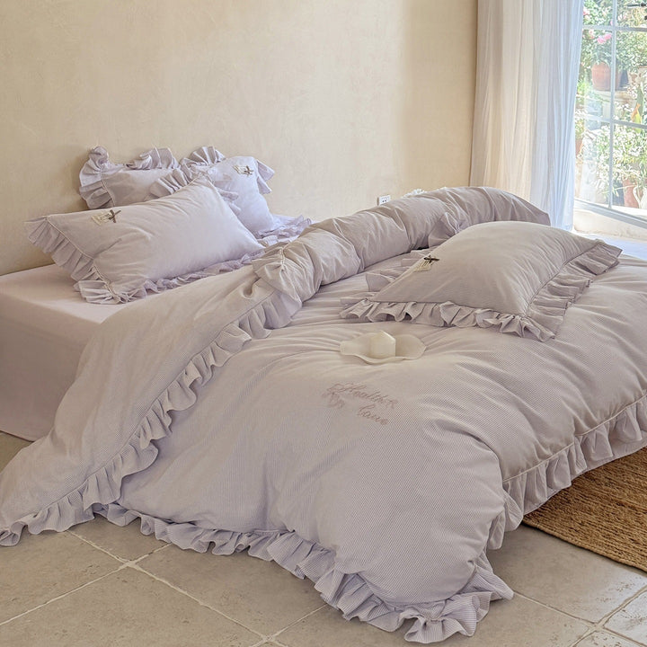 Lavender Ruffle Stripe Bedding Set - FINAL SALE