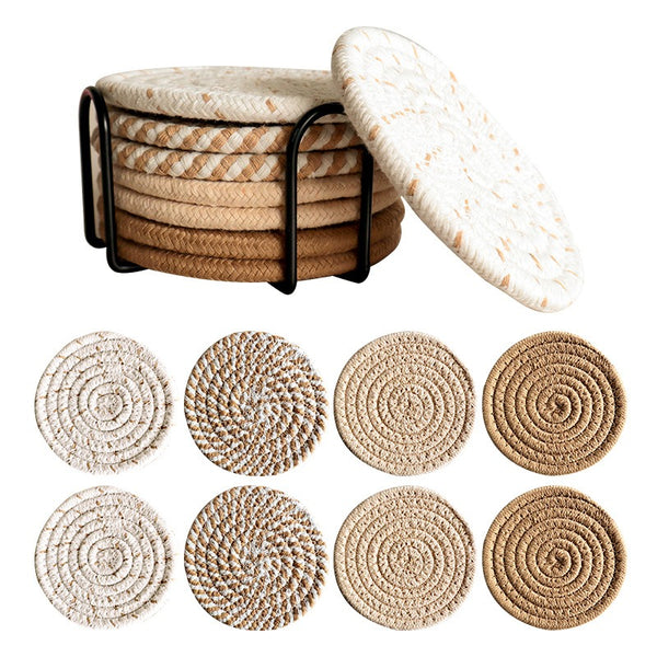 Everyday Round Cotton Coaster 8-Piece Set