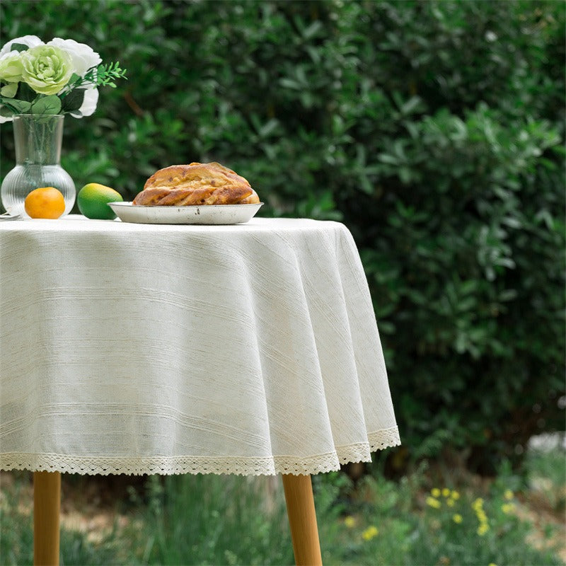 Line Linen Round Tablecloth