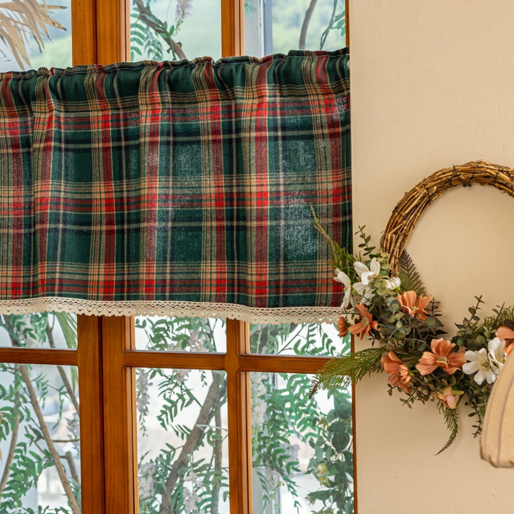 Lace Trim & Tartan Cabinet Curtain