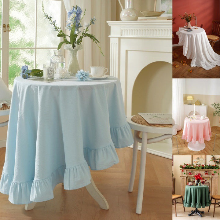Block Colour Ruffle Round Tablecloth