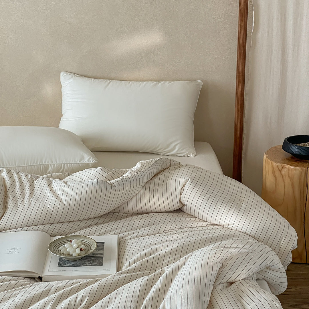 Beige Stripe Summer Quilted Blanket