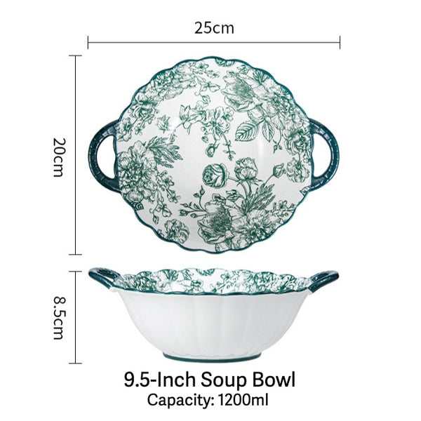 Vintage Green Flora Ceramic Dinnerware Set