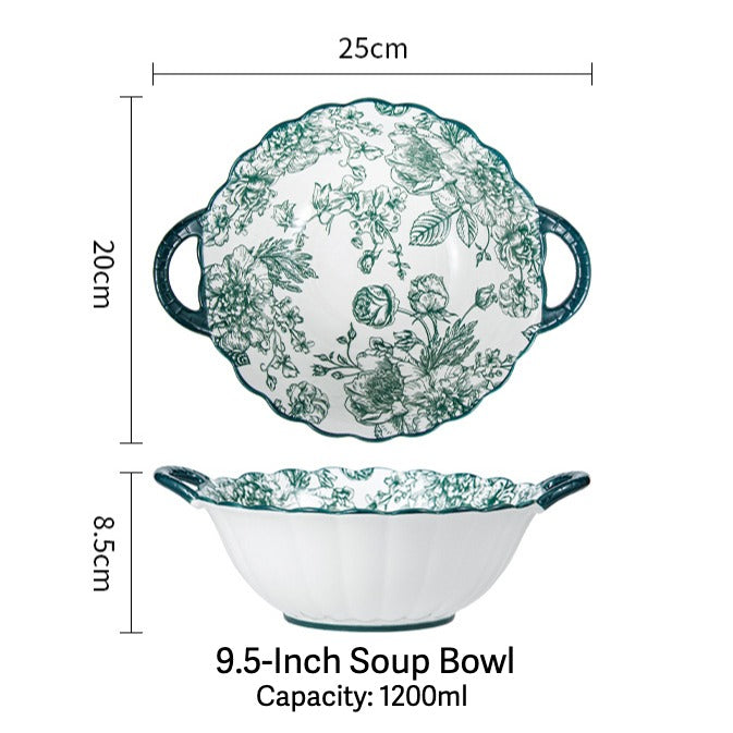Vintage Green Flora Ceramic Dinnerware Set