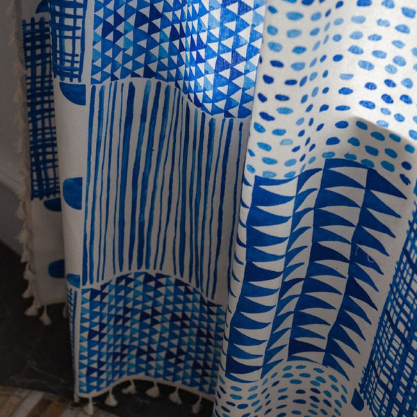 Indigo Patchwork Tassel Curtain