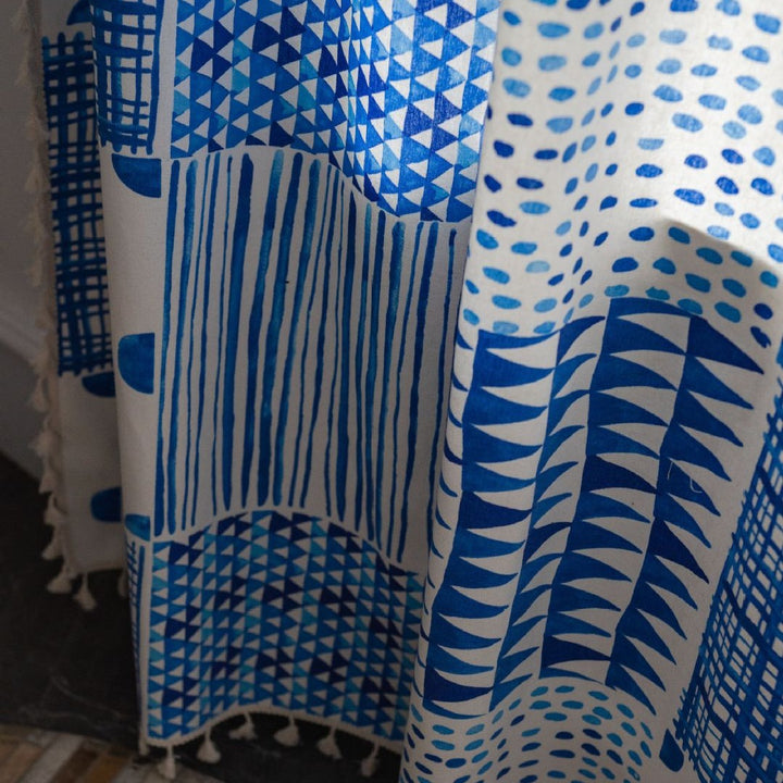 Indigo Patchwork Tassel Curtain