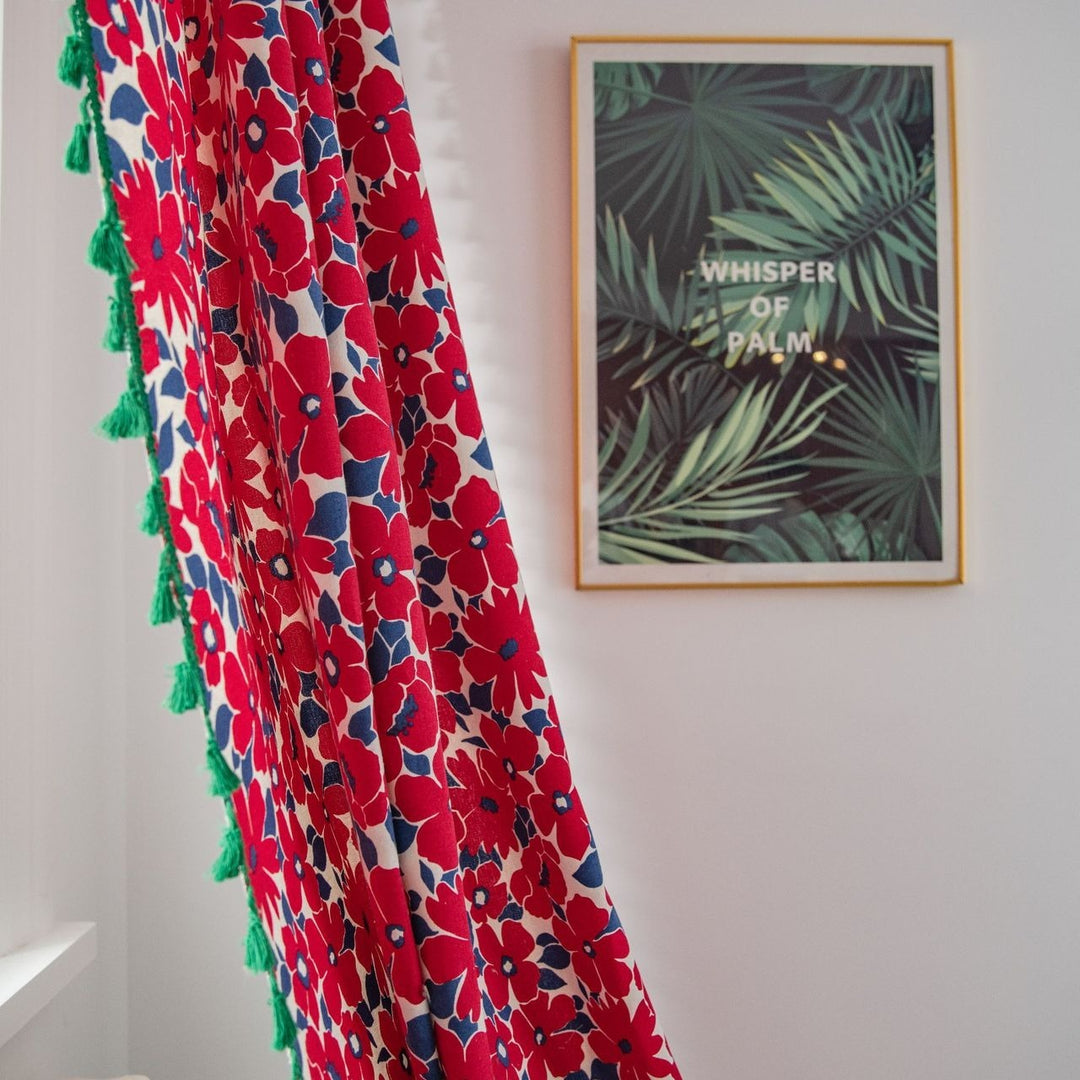 Vibrant Floral Tassel Curtain