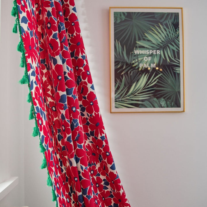 Vibrant Floral Tassel Curtain