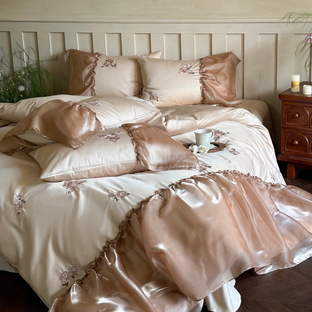 Silky Rose Ruffle Bedding Set