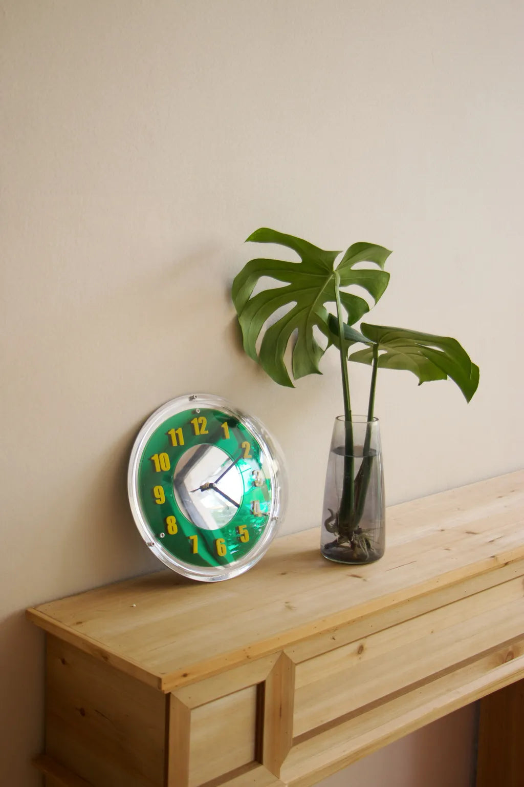 Chrome Green Reflector Clock -- Delicors