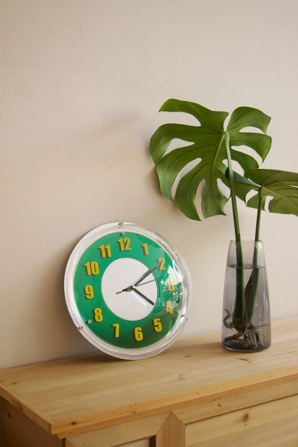 Chrome Green Reflector Clock -- Delicors