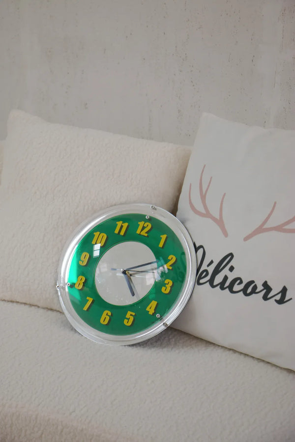 Chrome Green Reflector Clock -- Delicors