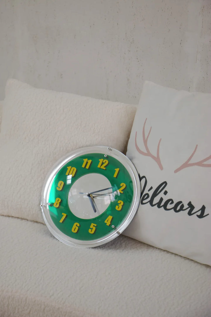 Chrome Green Reflector Clock -- Delicors