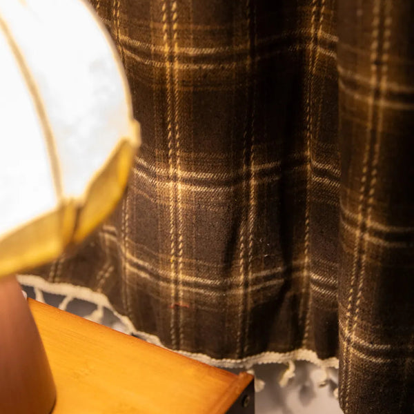 Chocolate Plaid Tassel Curtain - Delicors