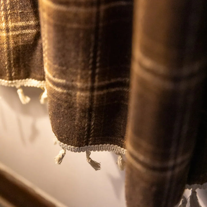 Chocolate Plaid Tassel Curtain - Delicors