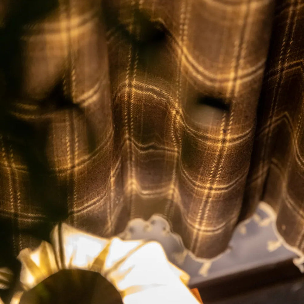 Chocolate Plaid Tassel Curtain - Delicors