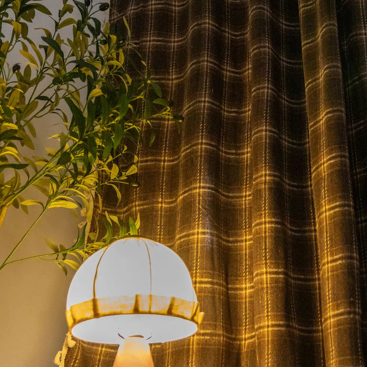 Chocolate Plaid Tassel Curtain - Delicors