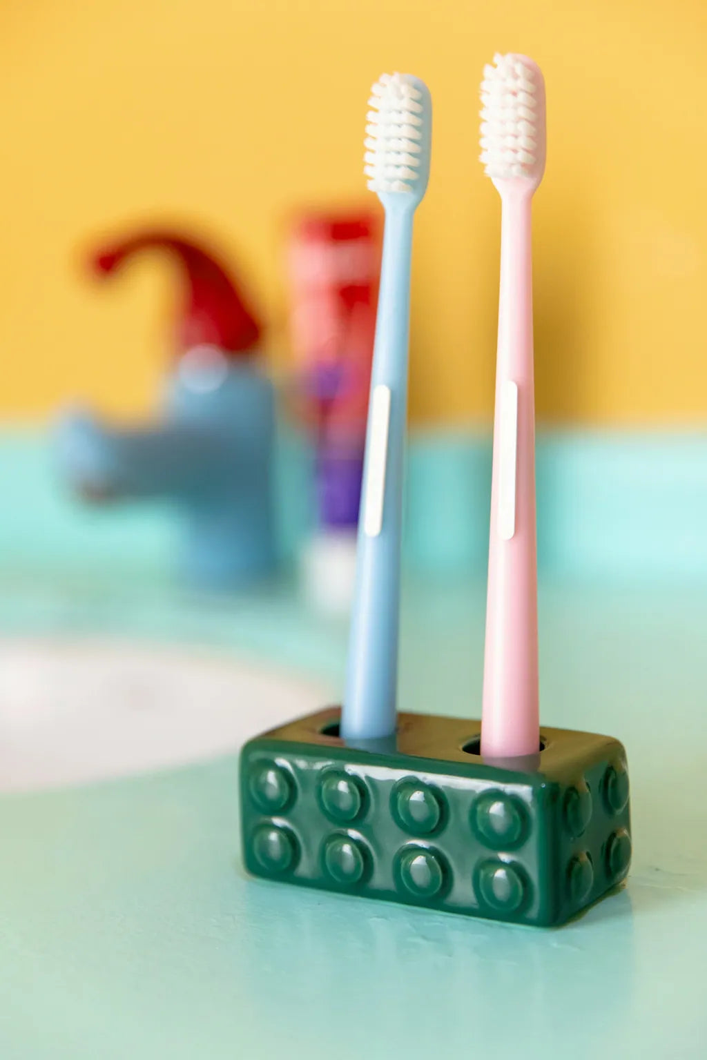 Colourful Block Toothbrush Holder Bath Two Slots - Delicors