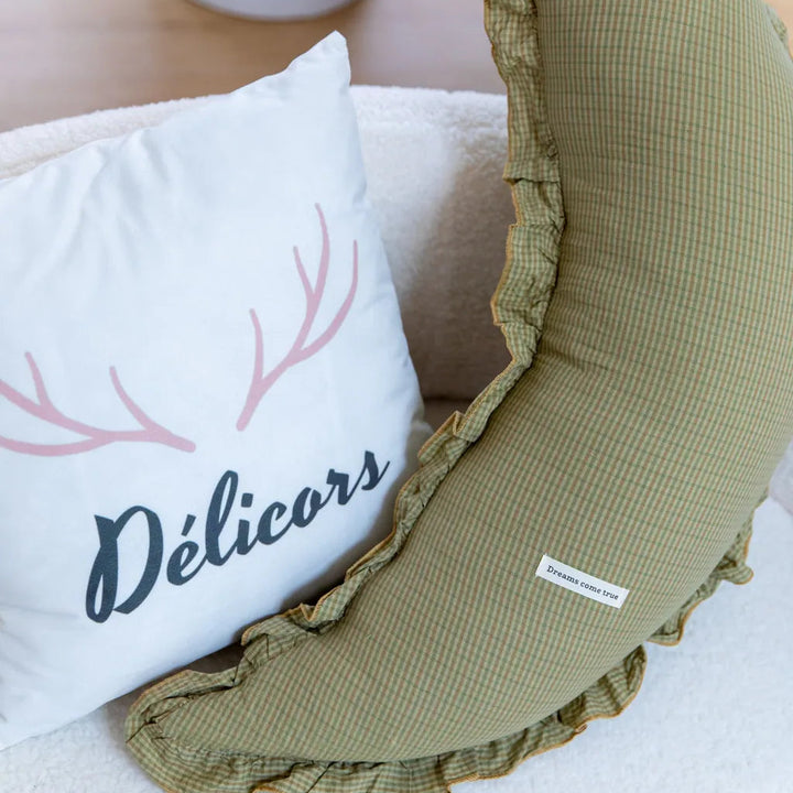 Cottage Gingham Pillow Moon - Delicors
