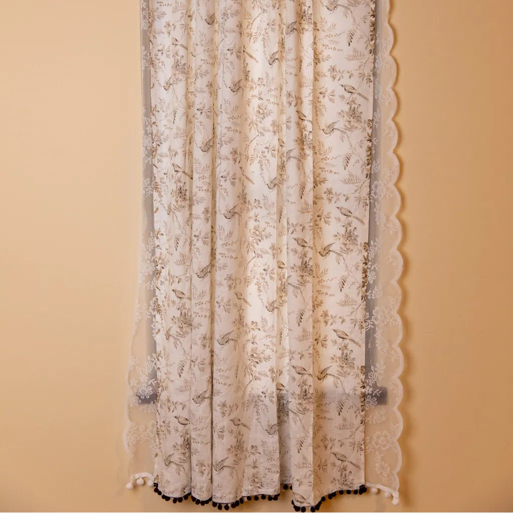 Dancing Bird&Lace Double Layer Curtain - Delicors