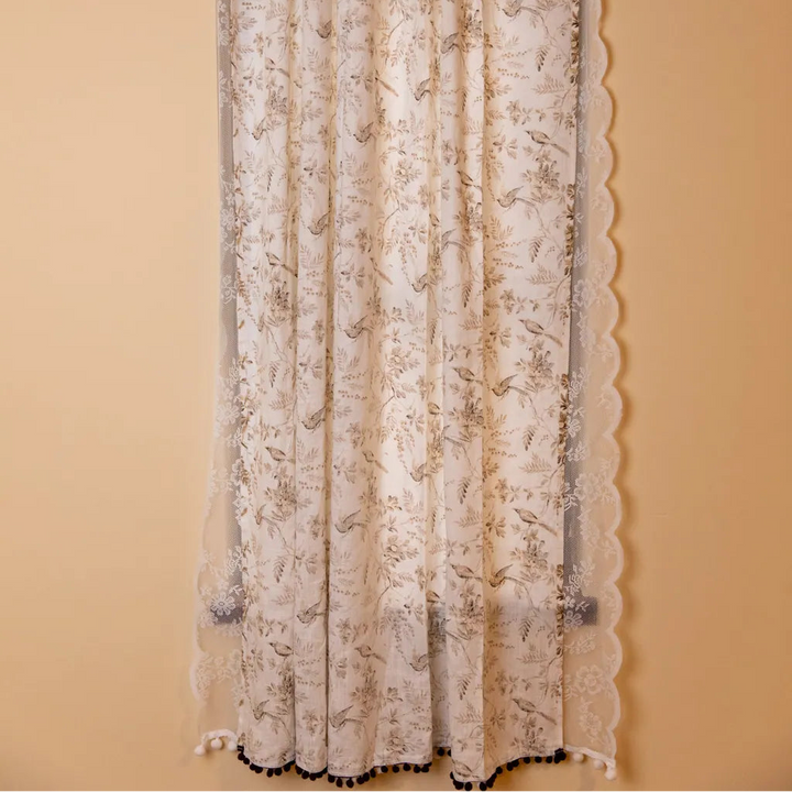 Dancing Bird&Lace Double Layer Curtain - Delicors