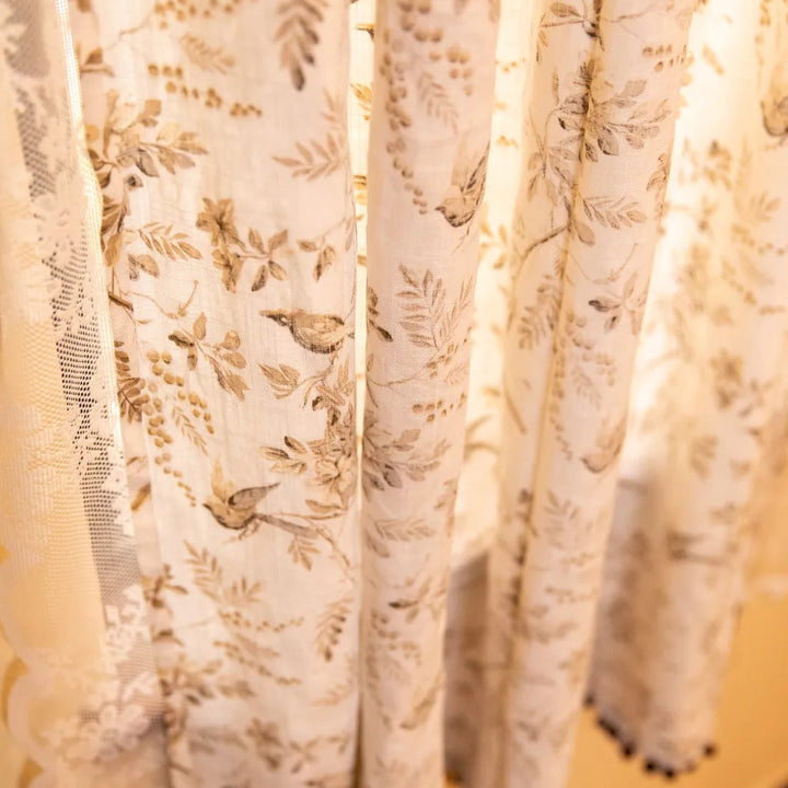 Dancing Bird&Lace Double Layer Curtain - Delicors