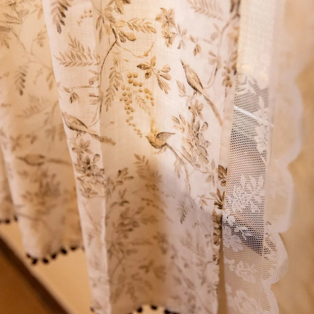 Dancing Bird&Lace Double Layer Curtain - Delicors
