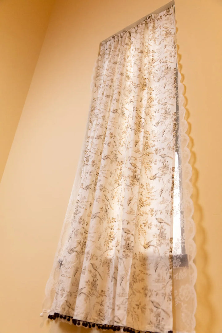 Dancing Bird&Lace Double Layer Curtain - Delicors