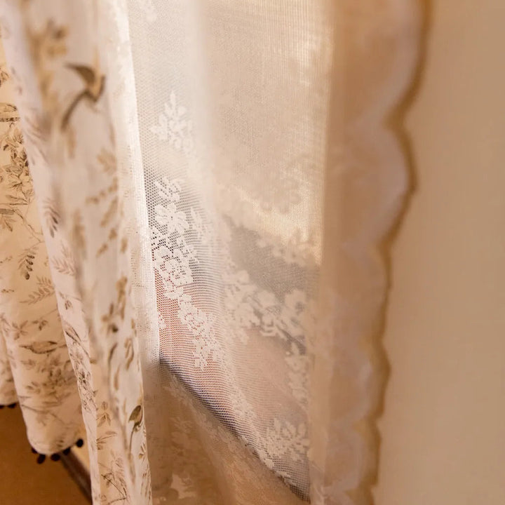 Dancing Bird&Lace Double Layer Curtain - Delicors