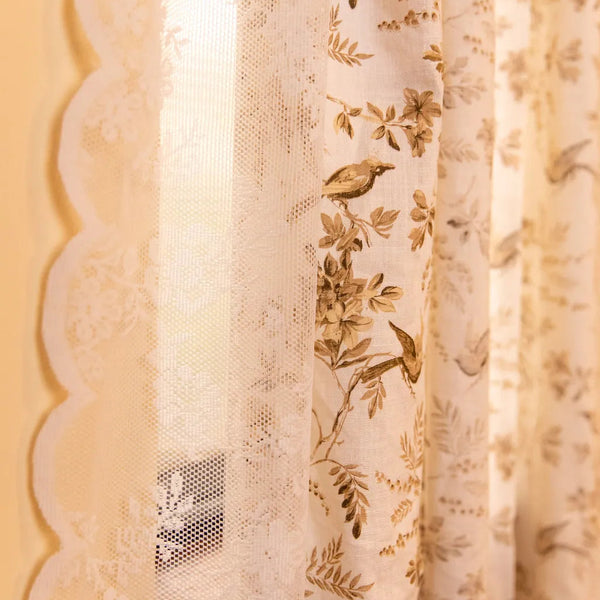 Dancing Bird&Lace Double Layer Curtain - Delicors