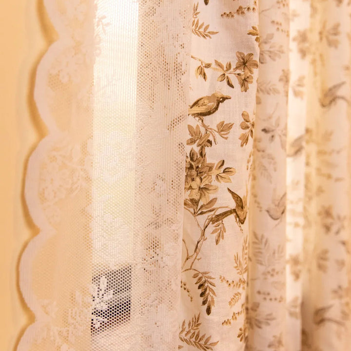 Dancing Bird&Lace Double Layer Curtain - Delicors